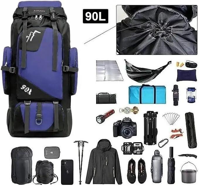 Mochila de Senderismo Trekking 90L Impermeable 73 cm x 35 cm x 20 cm Azul 5/6
