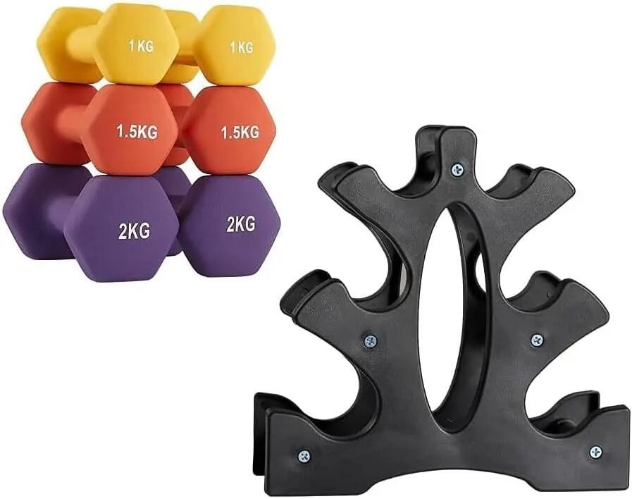 Set de 6 mancuernas 2x 1kg, 2x 1.5kg, 2x 2kg pesas con soporte 2/7