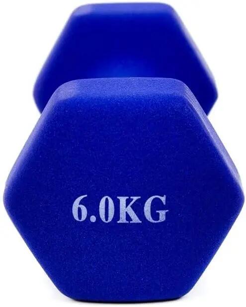 Mancuerna pesa de 6kg acero cubierta en vinilo suave y antideslizante, azul 2/3