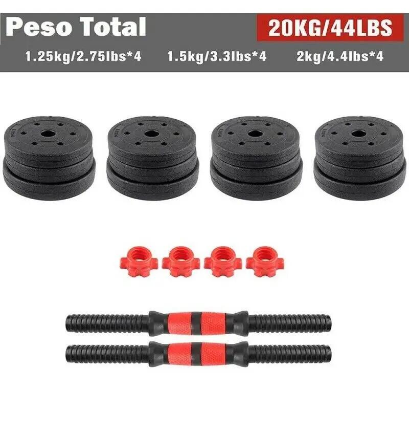 Mancuernas Pesas De Disco 10kg + 10kg 20kg Total Musculación Pesos Plásticos 5/6
