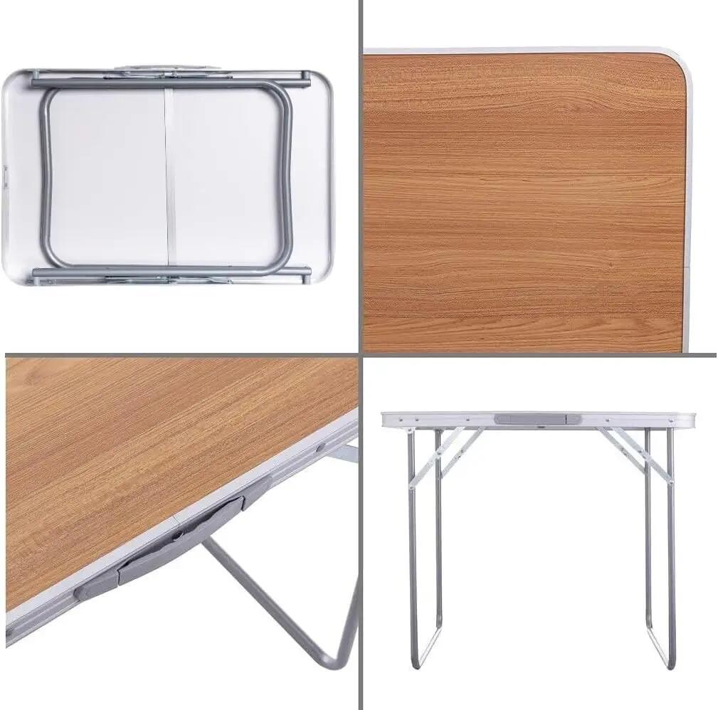 Mesa Plegable de Aluminio para Camping Tablero MDF 80x60x70cm (Marron) 4/6