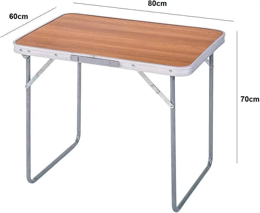 Mesa Plegable de Aluminio para Camping Tablero MDF 80x60x70cm (Marron) 3/6