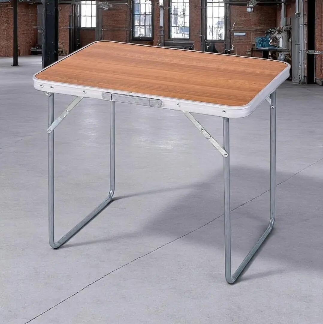 Mesa Plegable de Aluminio para Camping Tablero MDF 80x60x70cm (Marron) 2/6