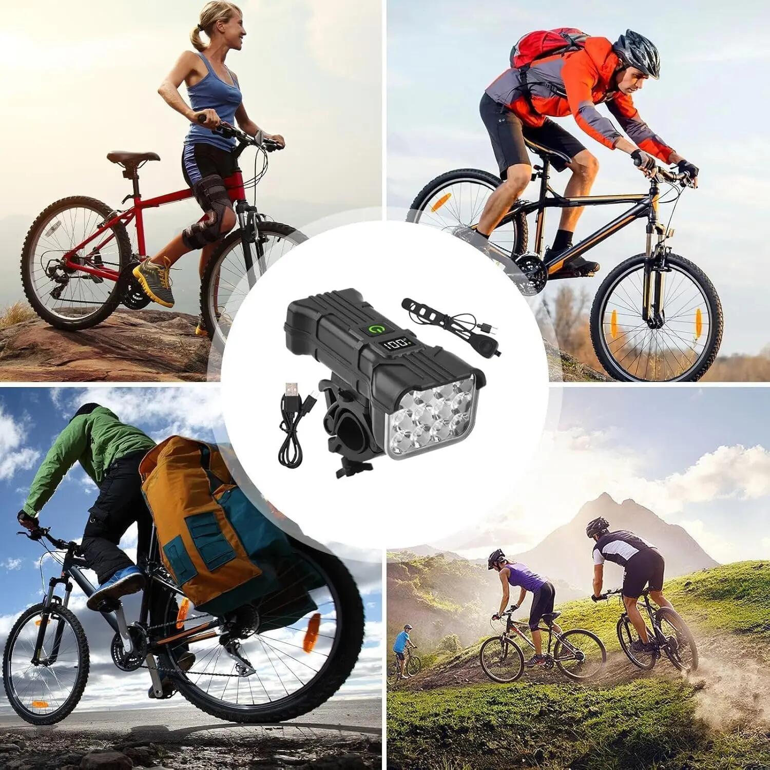 Luzes LED para bicicleta, farol dianteiro 12 LEDs, à prova de água, bateria 4/6