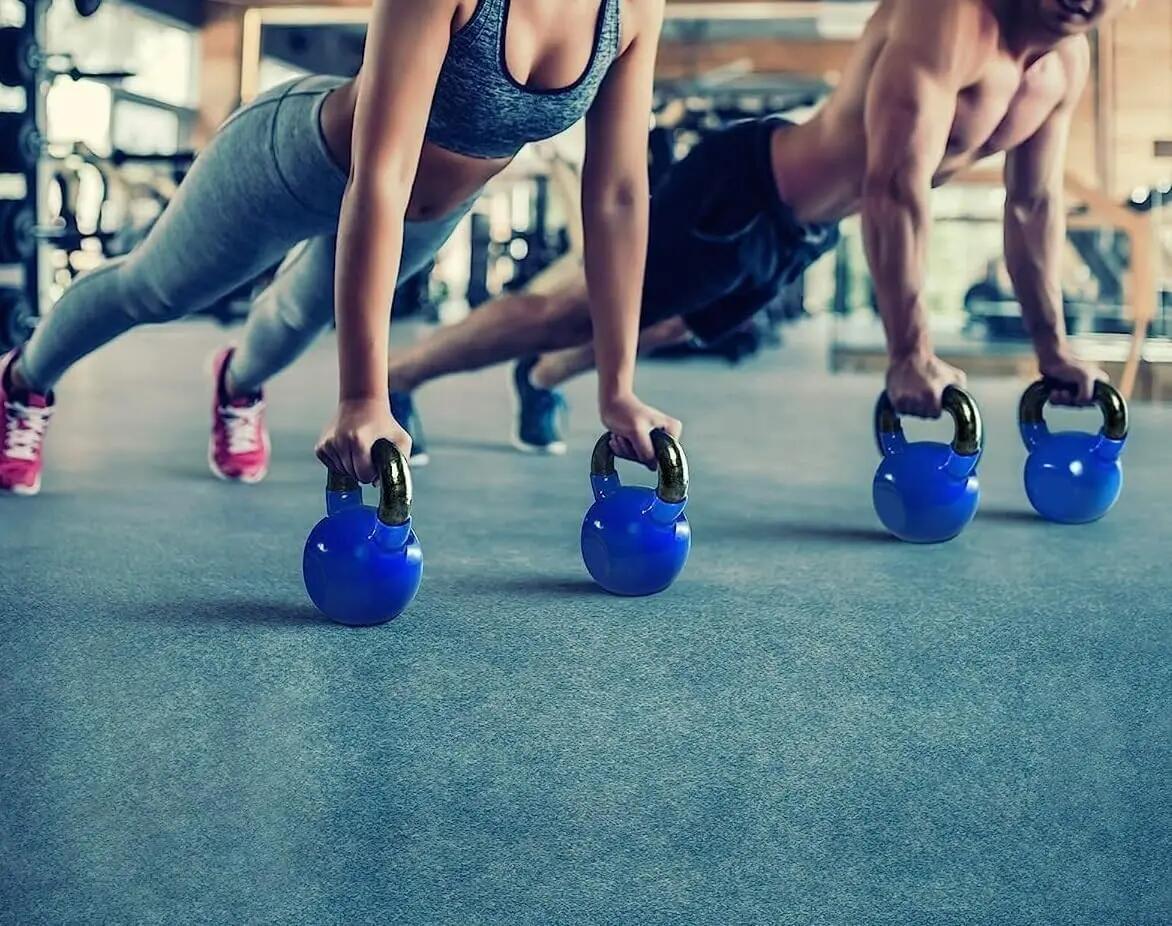 Pesa Rusa Kettlebell, revestimiento de vinilo,  Mango Antideslizante 12KG AZUL 4/5