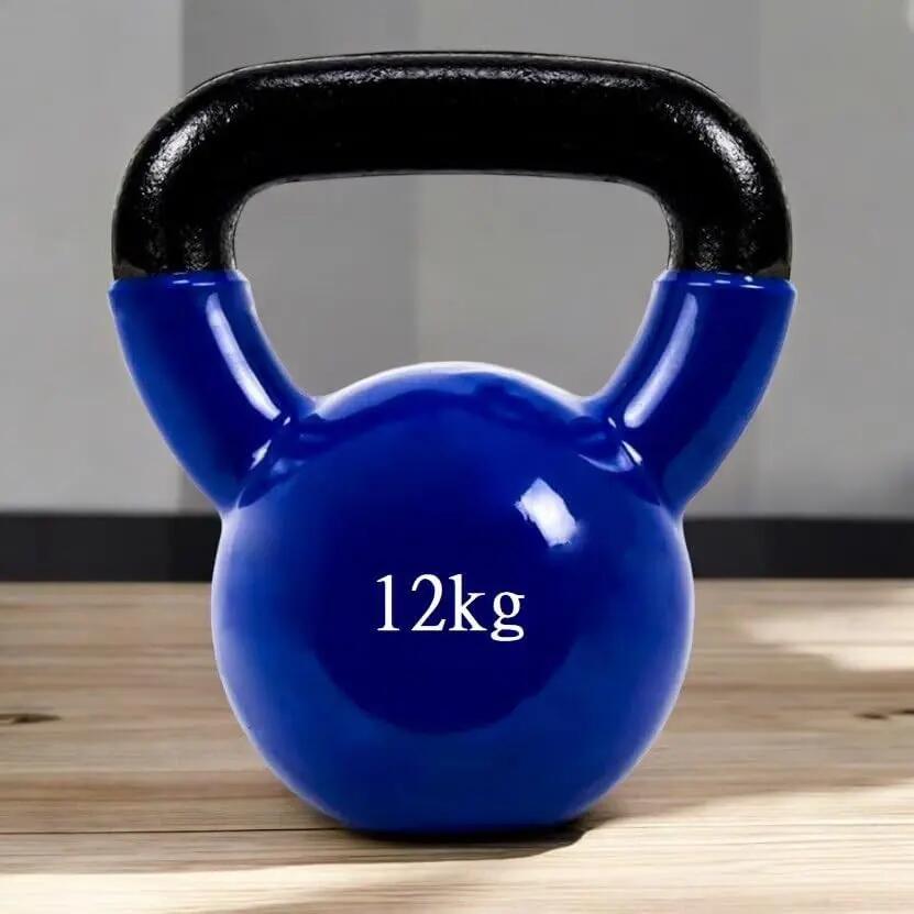 Pesa Rusa Kettlebell, revestimiento de vinilo,  Mango Antideslizante 12KG AZUL 3/5