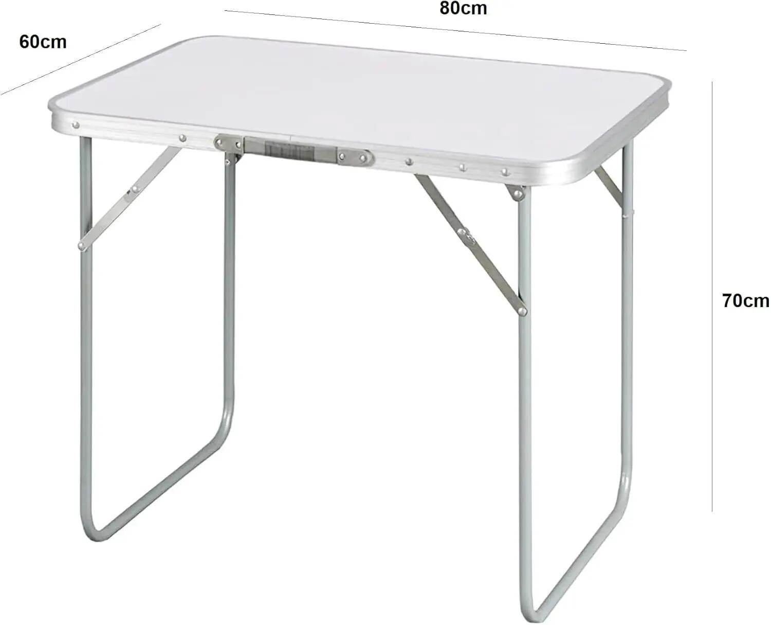 Mesa Plegable de Aluminio para Camping Tablero MDF 80x60x70cm (Blanco) 3/6