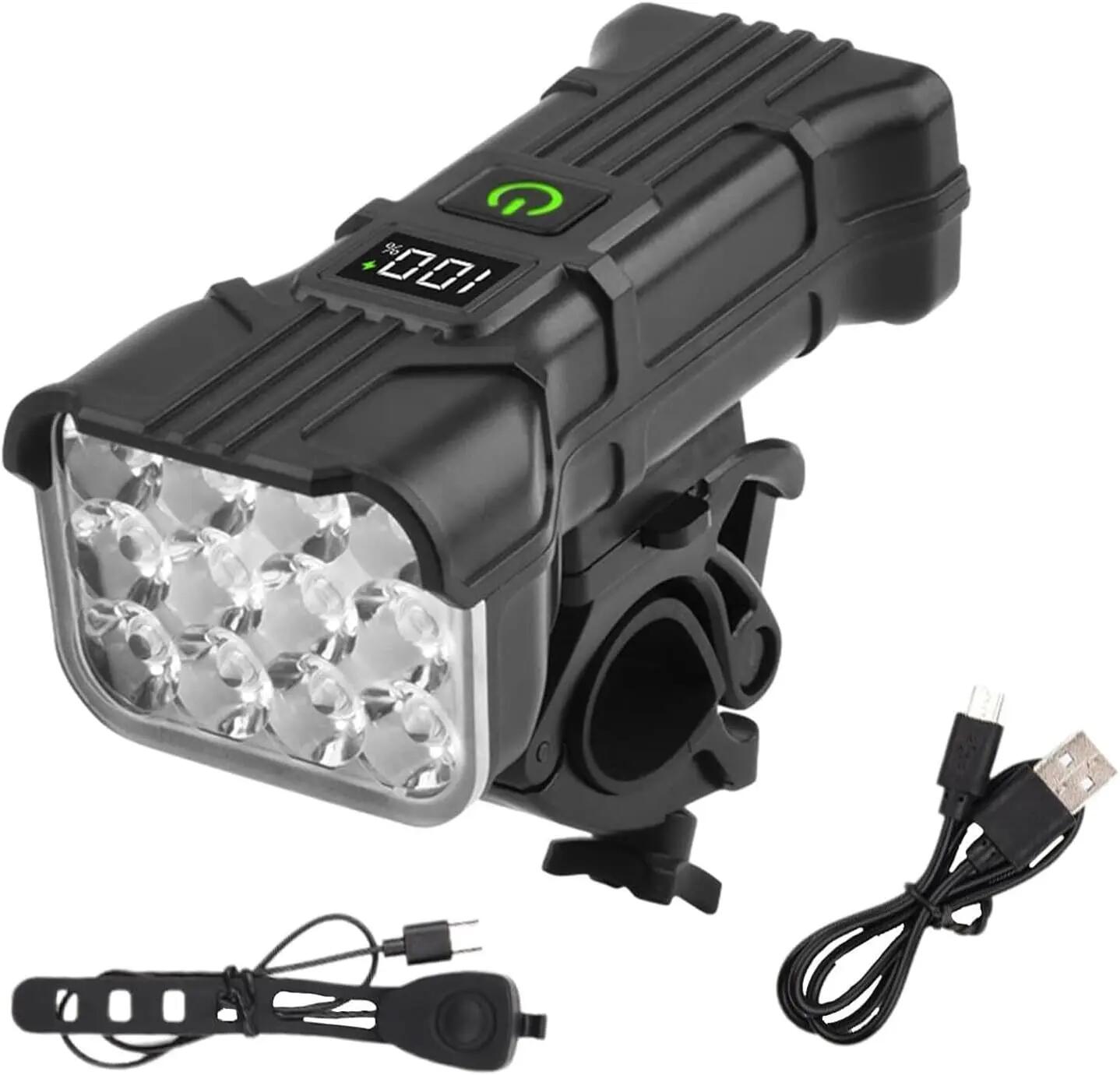 Luzes LED para bicicleta, farol dianteiro 12 LEDs, à prova de água, bateria 2/6