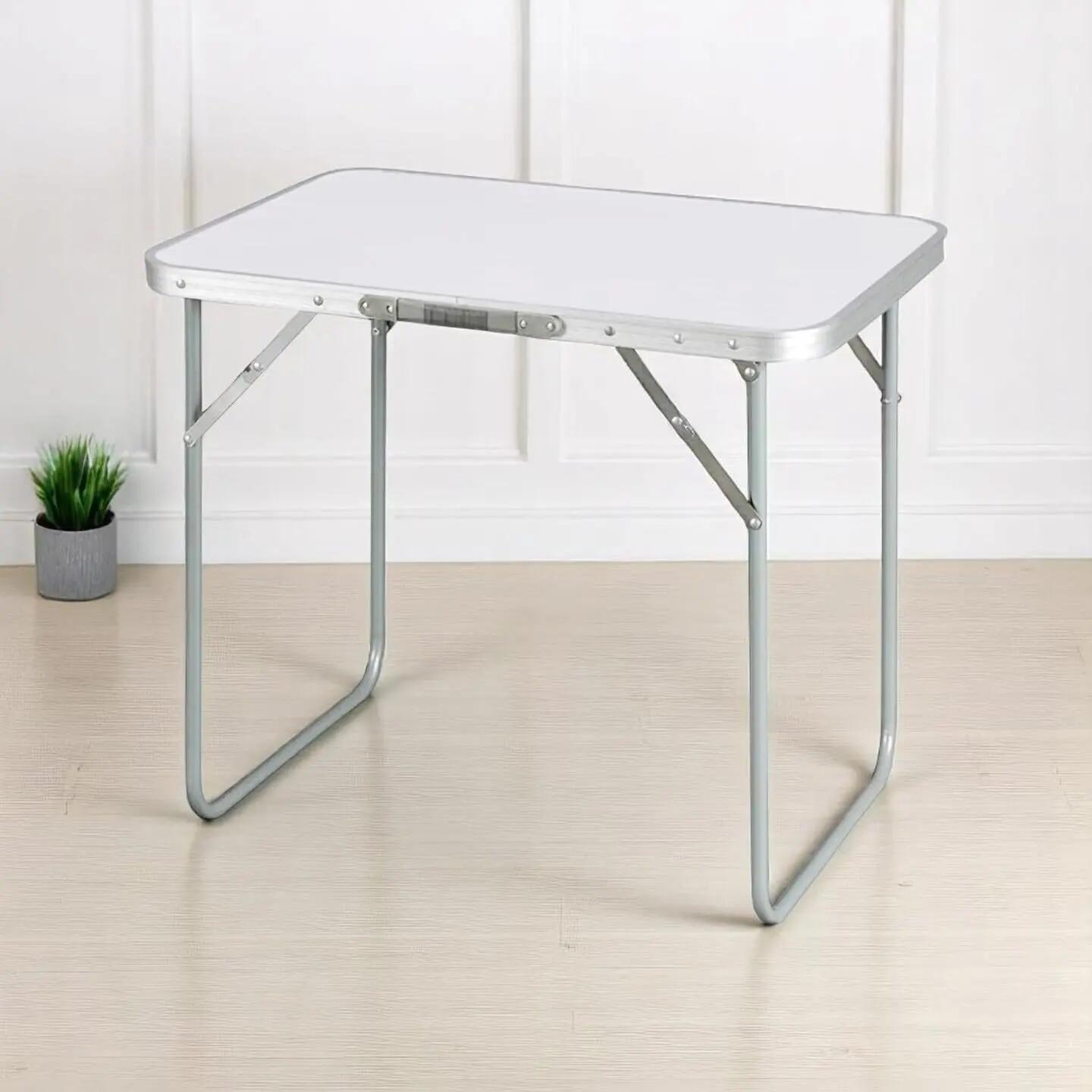 Mesa Plegable de Aluminio para Camping Tablero MDF 80x60x70cm (Blanco) 2/6