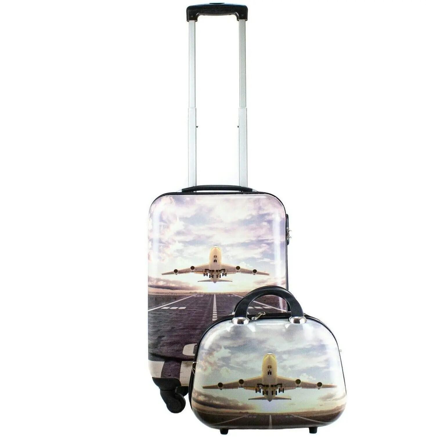 Mala de cabine com necessaire, 4 rodas giratórias 360º, estampado avião 2/7