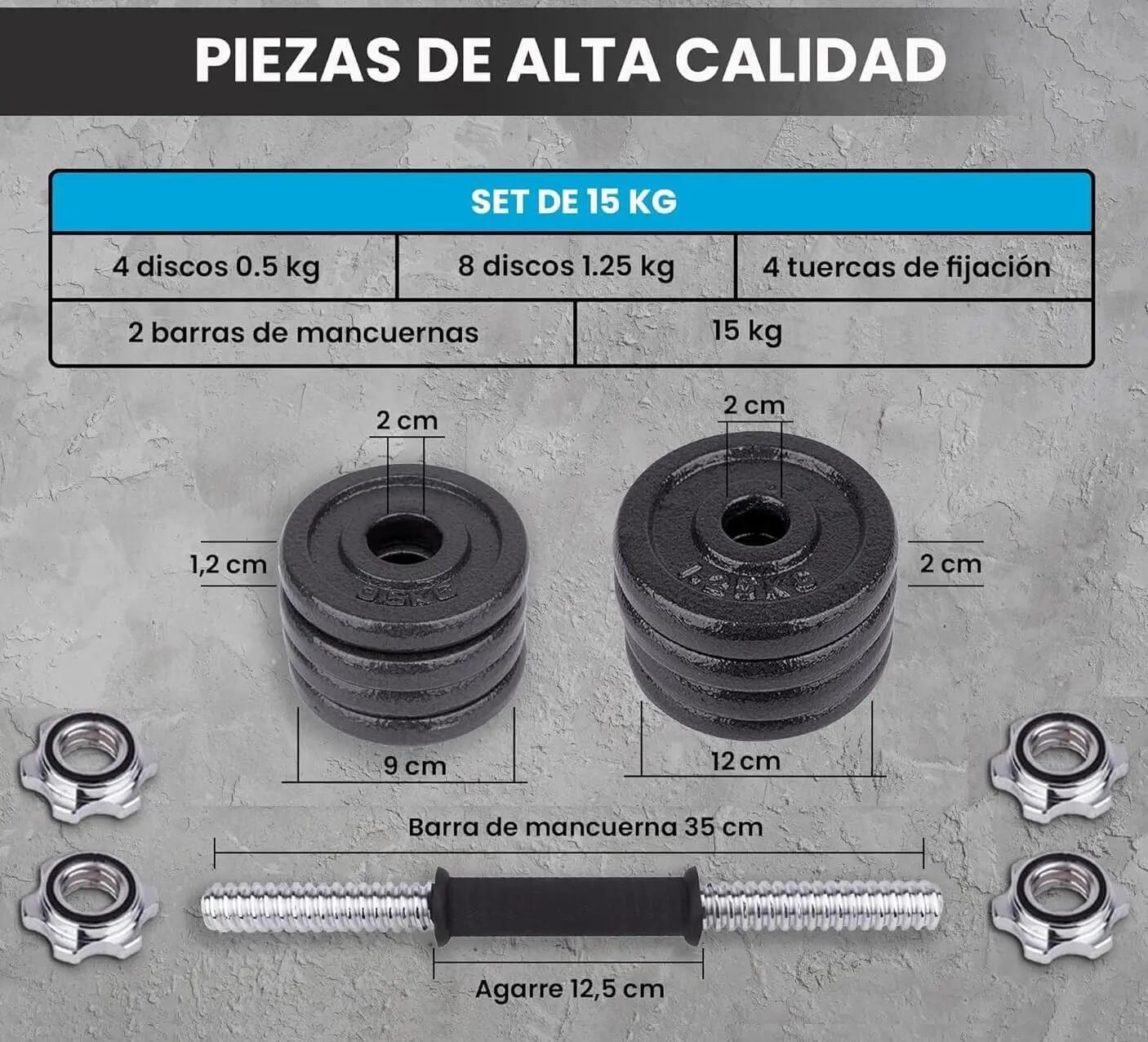 Juego de  2 Mancuernas de Acero esmaltado, Cierre de Estrella (7.5 cada una) 3/5