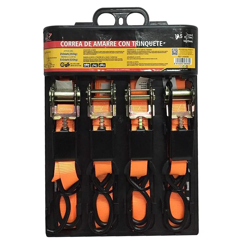 Conjunto de 4 cintas de amarração com tensor e roquete de 5 m para fixação. 5/5