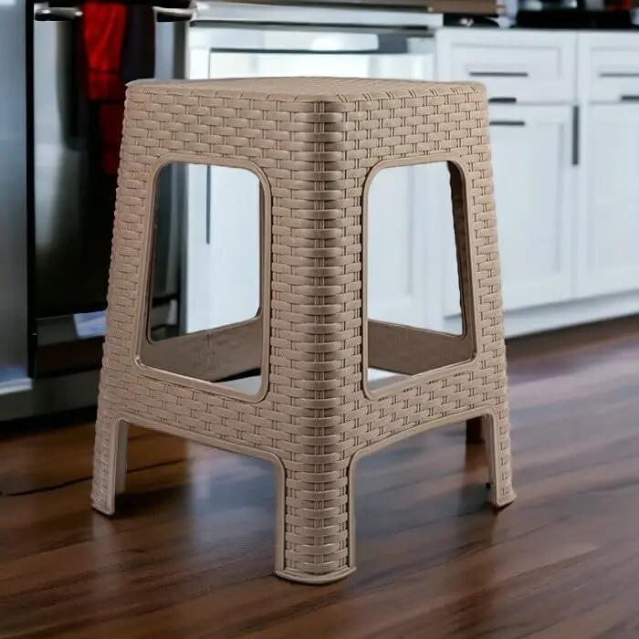 2X Taburete plástico ratán apilable para Interior y Exterior 36x36x45cm, Marron 6/6