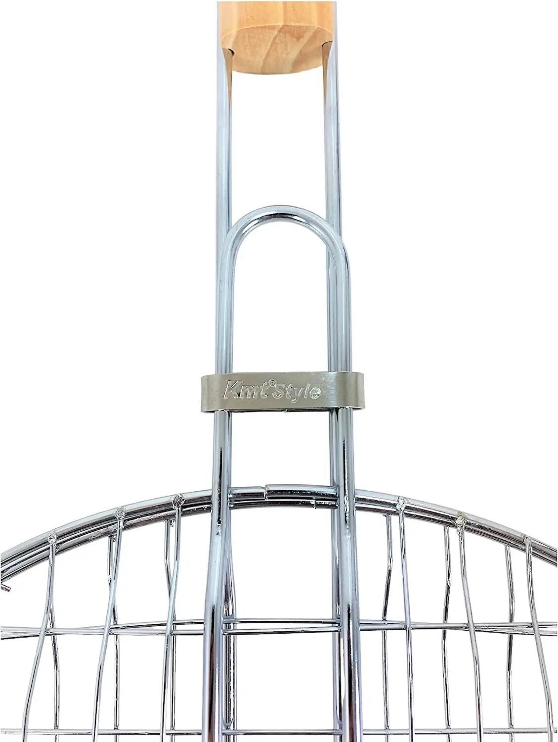 Grelha redonda para churrasco com cabo duplo em madeira (57x30x3cm) 5/7