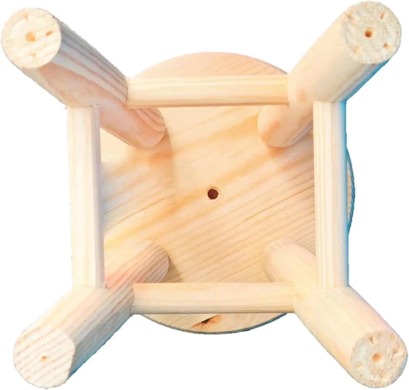 2X Taburete de Madera Natural sin Tratar pequeño 34x22cm con reposapiés 7/7