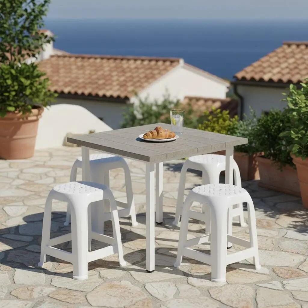 2X Taburete Silla de plástico Asiento apilable Banco (2X Blanco) 5/6