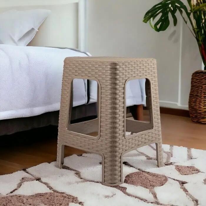 2X Taburete plástico ratán apilable para Interior y Exterior 36x36x45cm, Marron 5/6