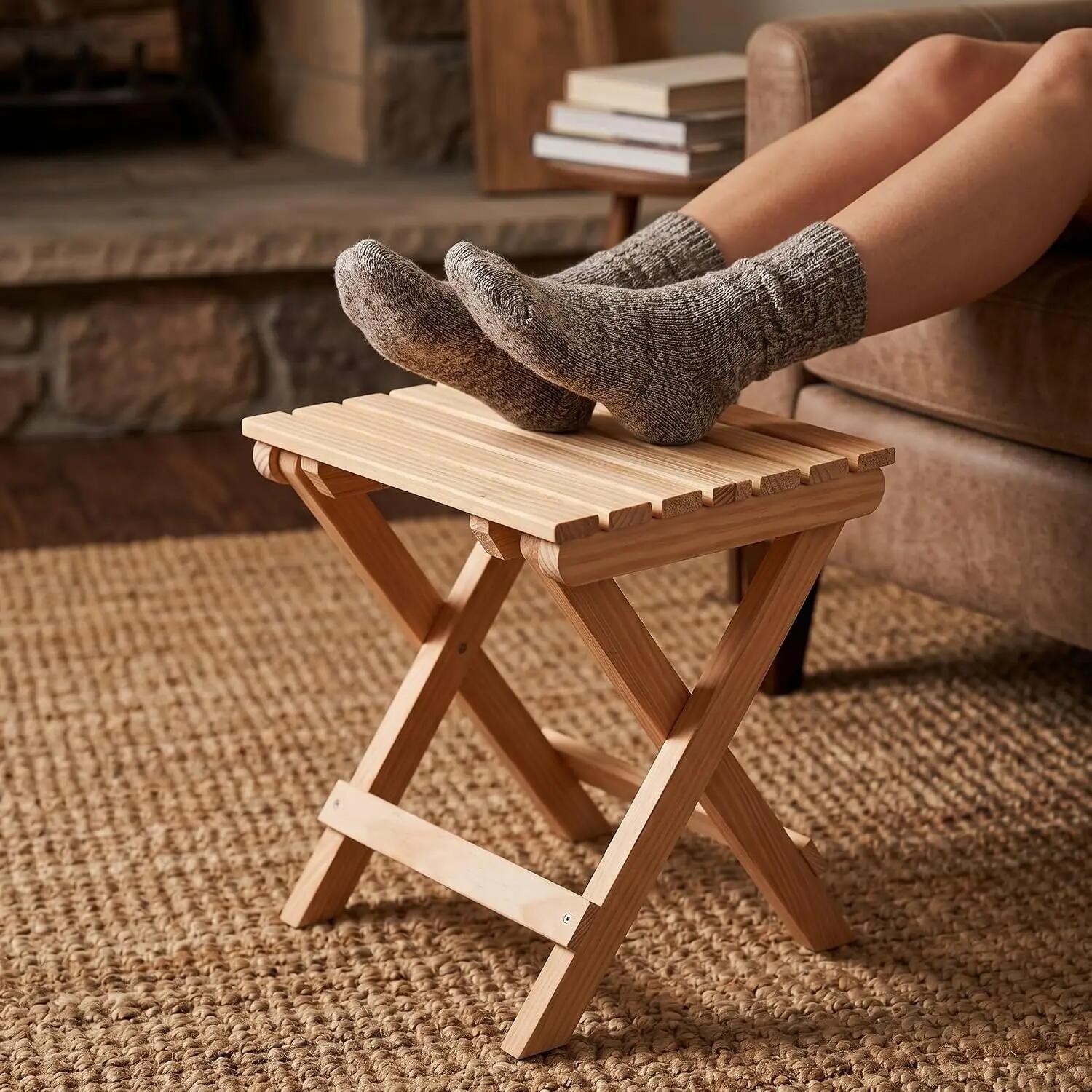 Taburete de Madera Plegable, reposapiés, 43,5x34x32 cm (2X unidades) 6/7
