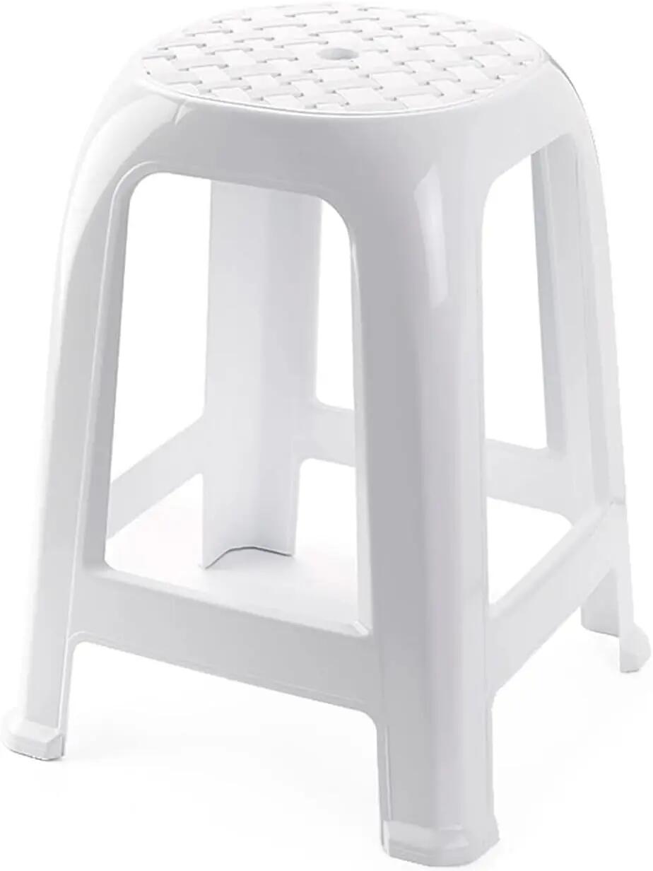 2X Taburete Silla de plástico Asiento apilable Banco (2X Blanco) 4/6