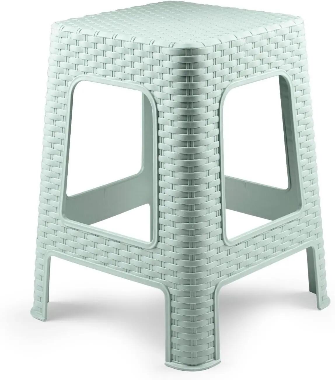 4X Taburete plástico ratán apilable para Interior y Exterior 36x36x45cm (Verde) 4/5