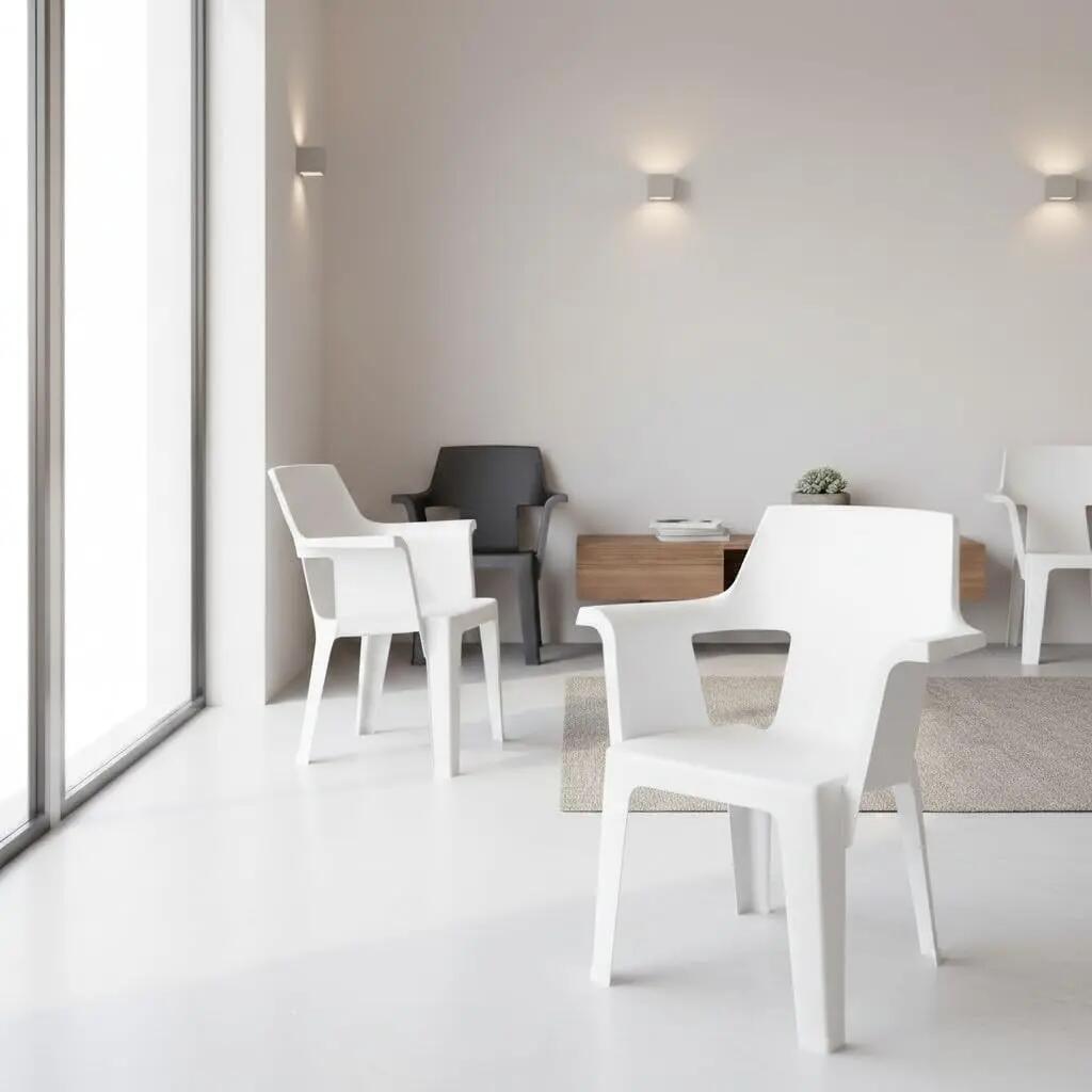 Silla Plastica Exterior, Apilables, Moderno, Interior y Exterior (Blanco) 4/7