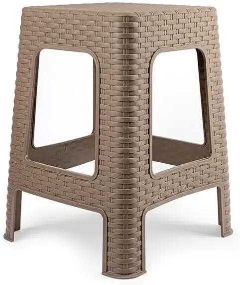 2X Taburete plástico ratán apilable para Interior y Exterior 36x36x45cm, Marron 4/6