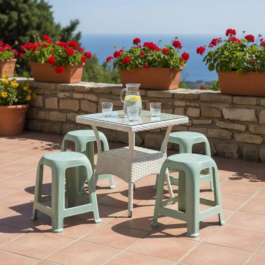 2X Taburete Silla de plástico Asiento apilable jardín Camping  (2X Verde Agua) 5/6