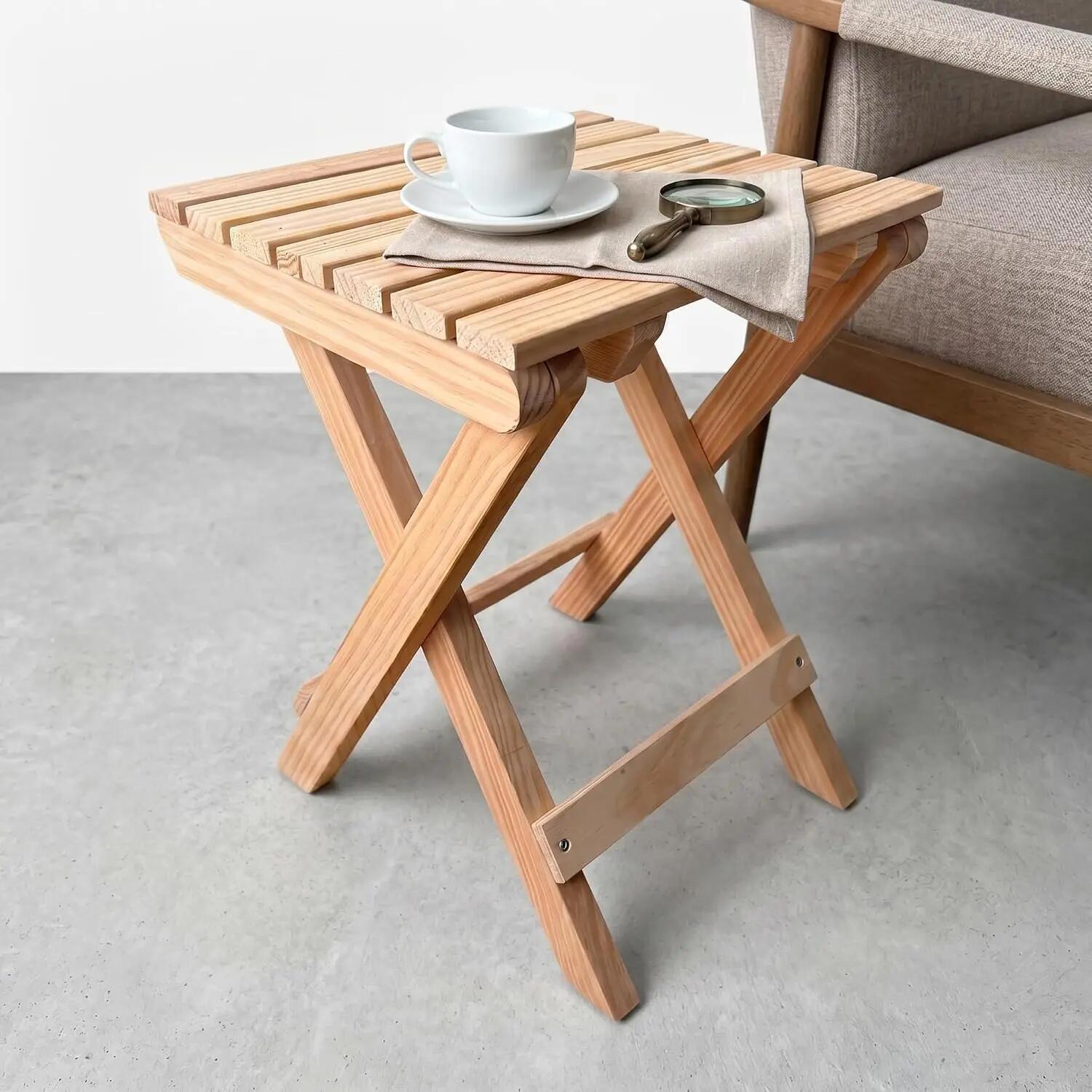 Taburete de Madera Plegable, reposapiés, 43,5x34x32 cm (2X unidades) 5/7