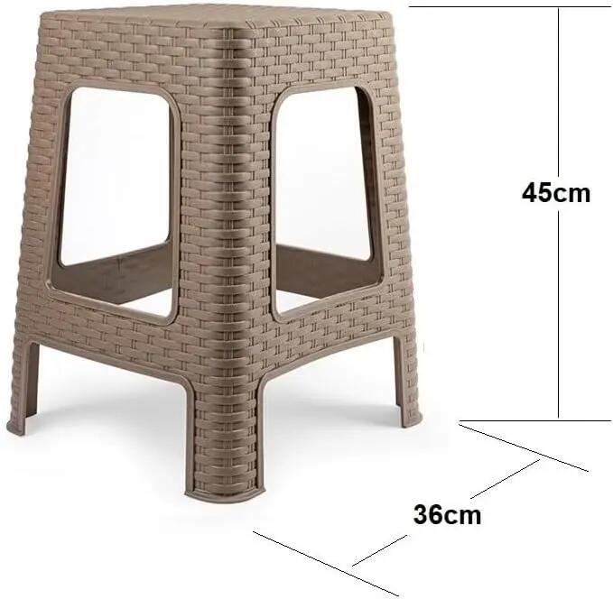 2X Taburete plástico ratán apilable para Interior y Exterior 36x36x45cm, Marron 3/6