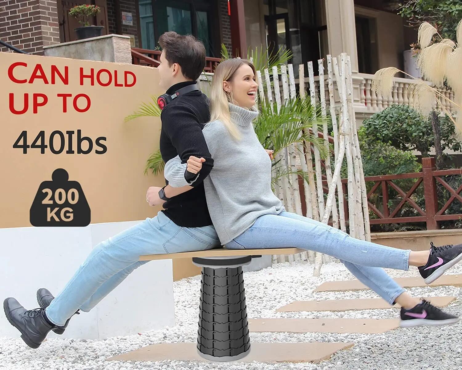 Taburete plegable portátil para camping, altura ajustable redondo Gris 225kg 6/7