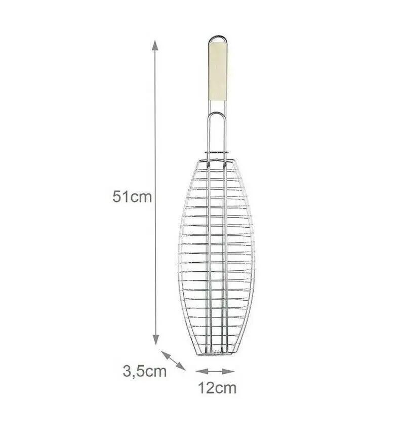 Grelha para peixe para churrasco, 51x12cm, grelha individual 2/6