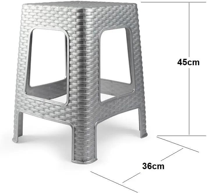 2X Taburete plástico ratán apilable para Interior y Exterior, 36x36x45cm (Plata) 3/5