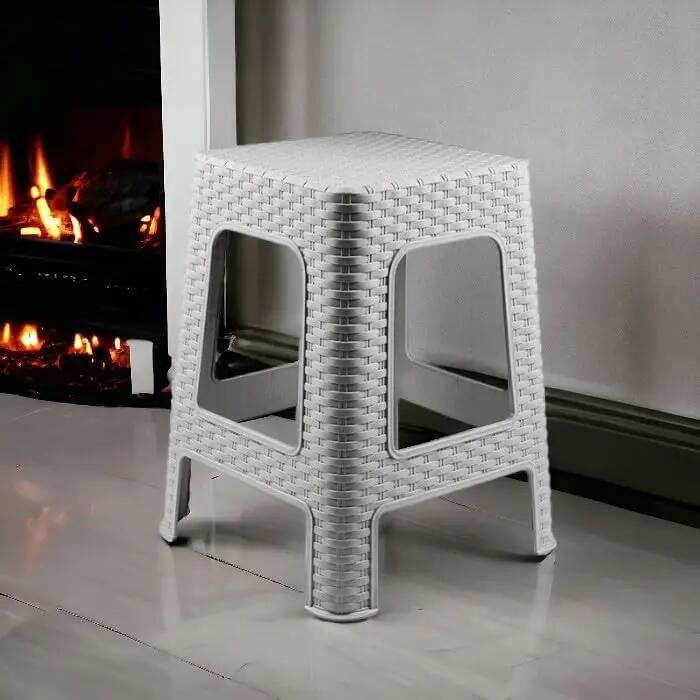2X Taburete plástico ratán apilable para Interior y Exterior, 36x36x45cm (Gris) 5/5