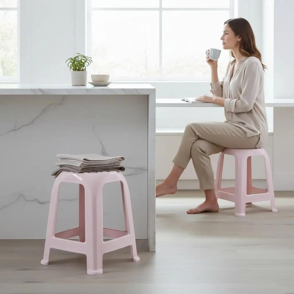 4X Taburete Silla de plástico Asiento apilable Banco Camping (4X Rosa) 2/7