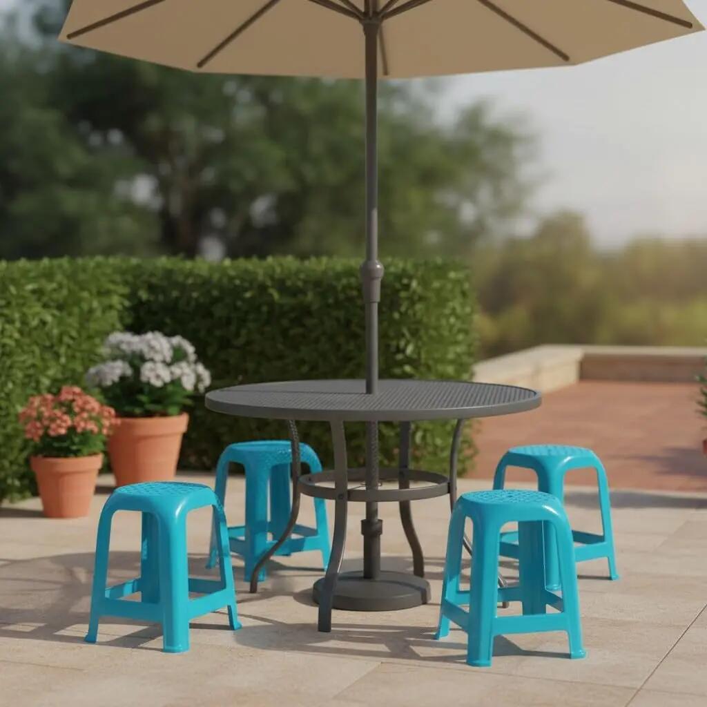 2X Taburete Silla de plástico Asiento apilable Banco Camping (2X Azul) 3/6