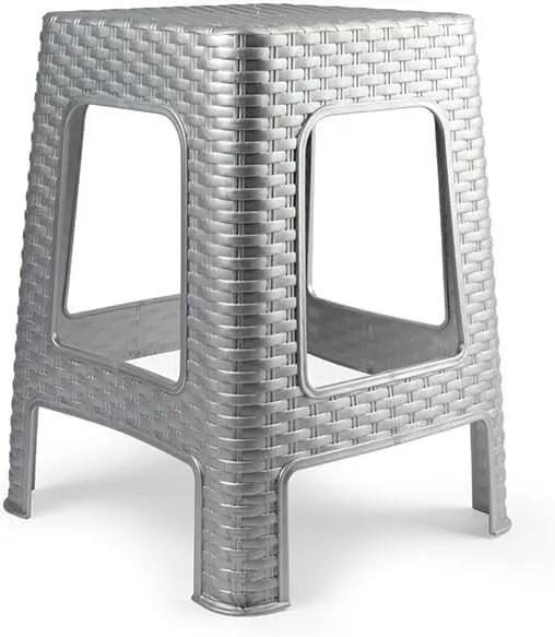 2X Taburete plástico ratán apilable para Interior y Exterior, 36x36x45cm (Plata) 2/5