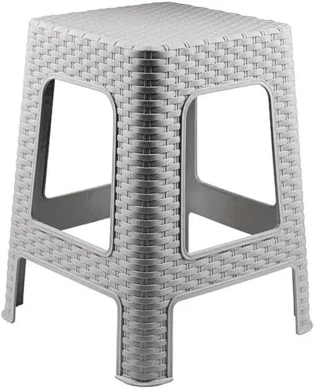 2X Taburete plástico ratán apilable para Interior y Exterior, 36x36x45cm (Gris) 4/5