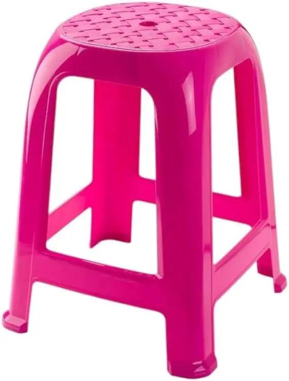 4X Taburete Silla de plástico Asiento apilable Banco jardín Camping  (Fuscia) 3/5