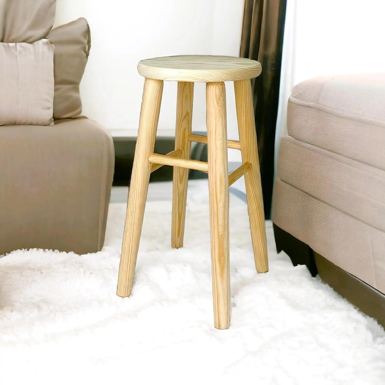 Taburete de Madera Natural sin Tratar 48x24cm. (2X Redondo - 47x24cm) 2/7