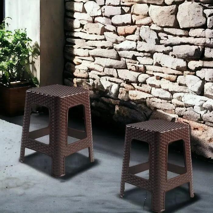 2X Taburete plástico ratán para Interior y Exterior, 36x36x45cm (2, Wengue) 2/6