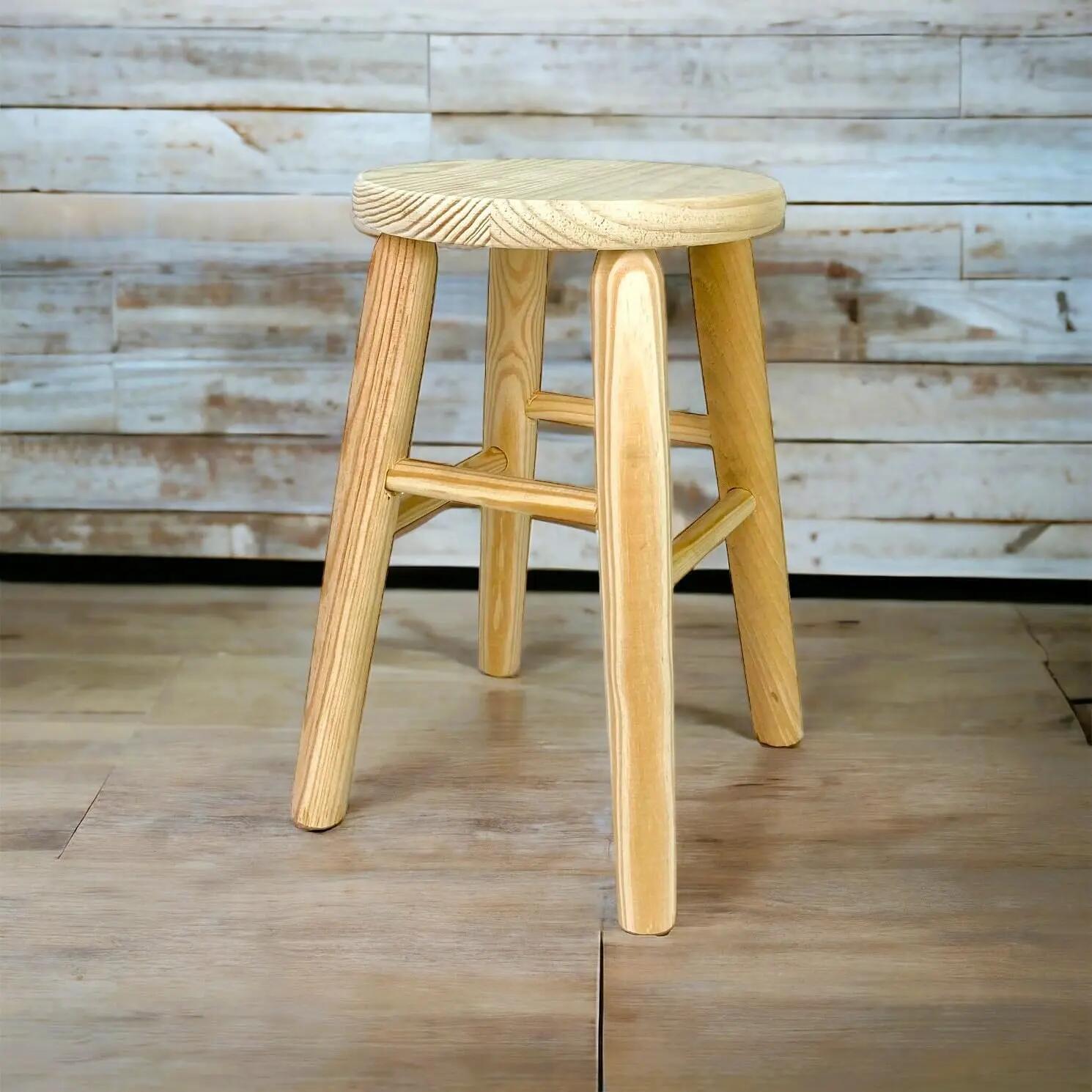 2X Taburete de Madera Natural sin Tratar pequeño 34x22cm con reposapiés 6/7