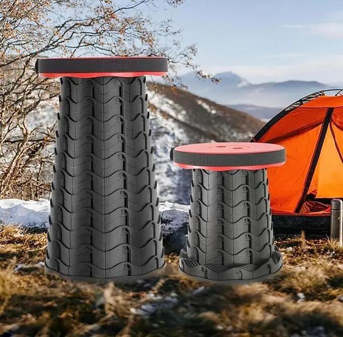 Taburete Plegable portátil para Camping, Altura Ajustable Redondo 180kg, Rojo 4/5