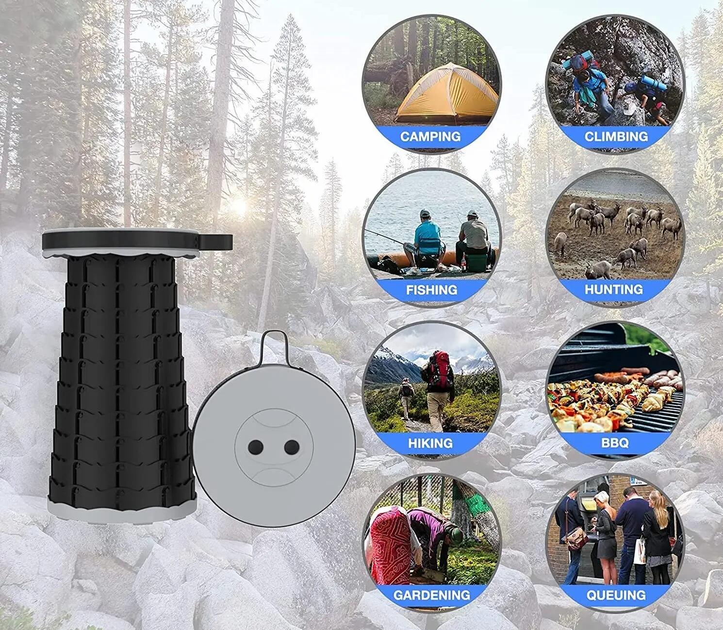 Taburete plegable portátil para camping, altura ajustable redondo Gris 225kg 4/7