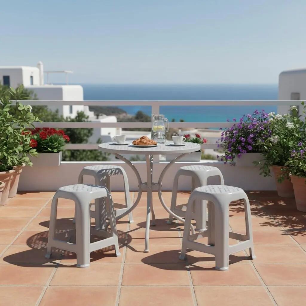 4X Taburete Silla de plástico Asiento apilable Banco jardín Camping  (4X Plata) 6/7