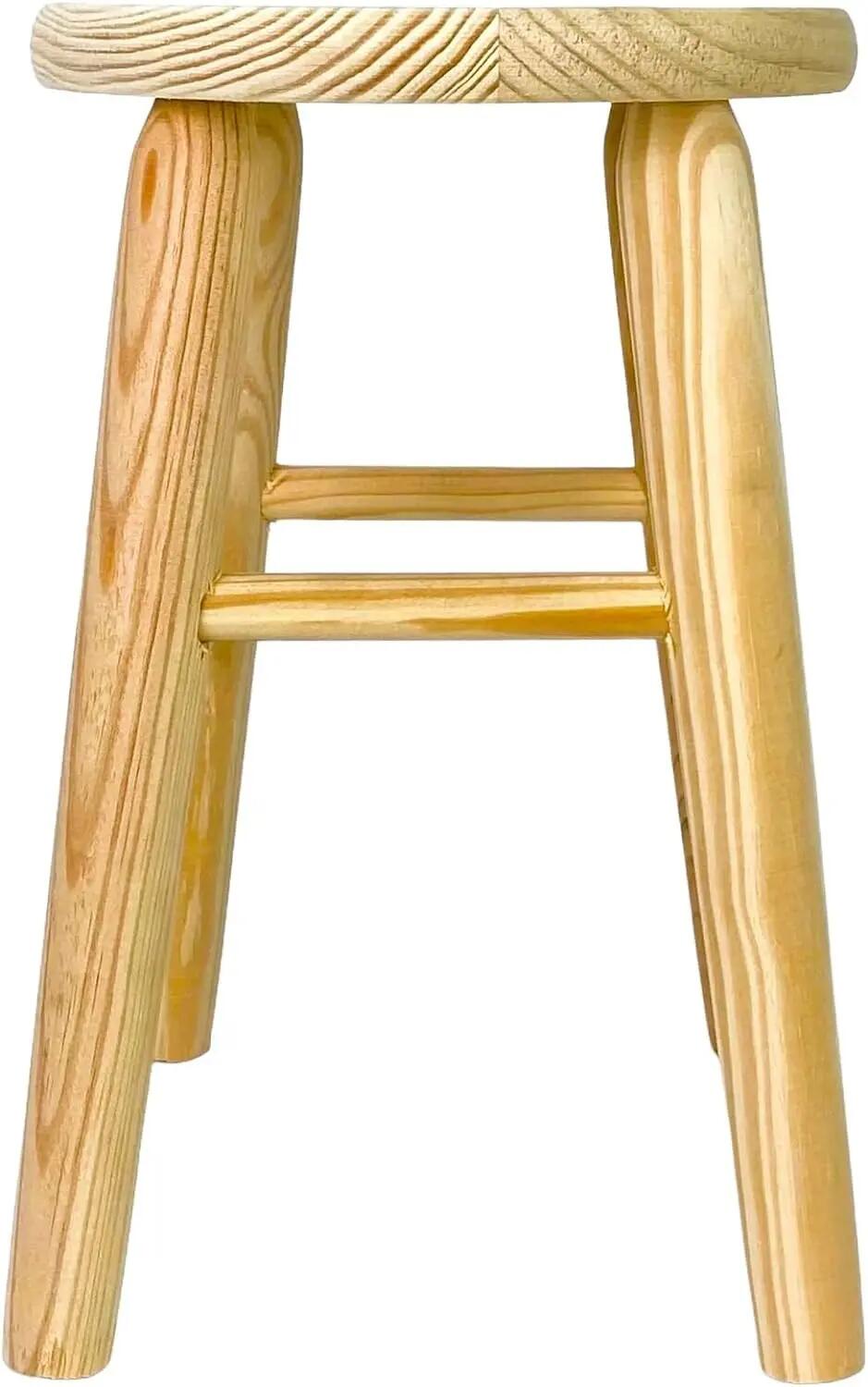 2X Taburete de Madera Natural sin Tratar pequeño 34x22cm con reposapiés 5/7