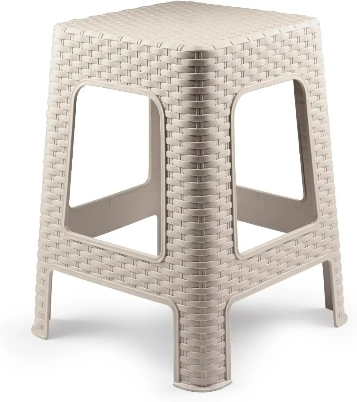 4X Taburete plástico ratán apilable para Interior y Exterior 36x36x45cm (Beige) 4/5