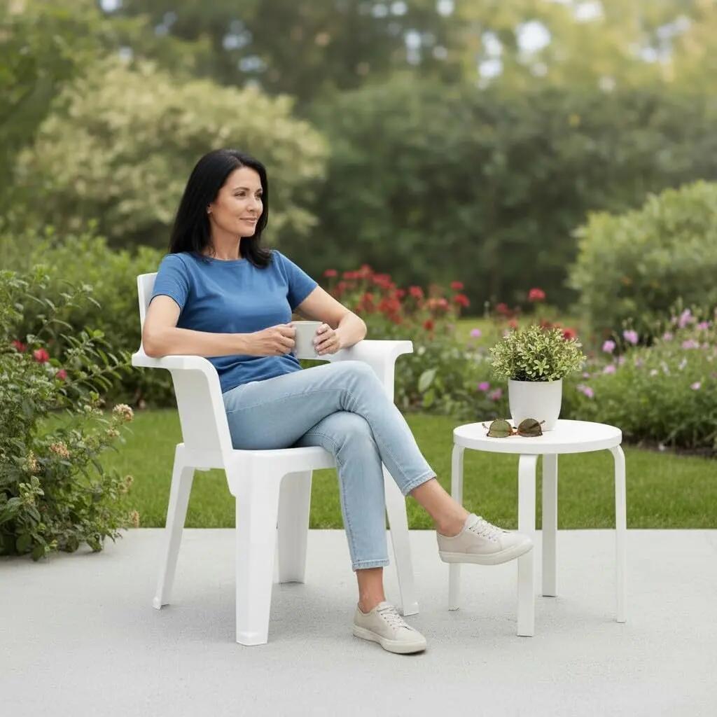 Silla Plastica Exterior, Apilables, Moderno, Interior y Exterior (Blanco) 2/7