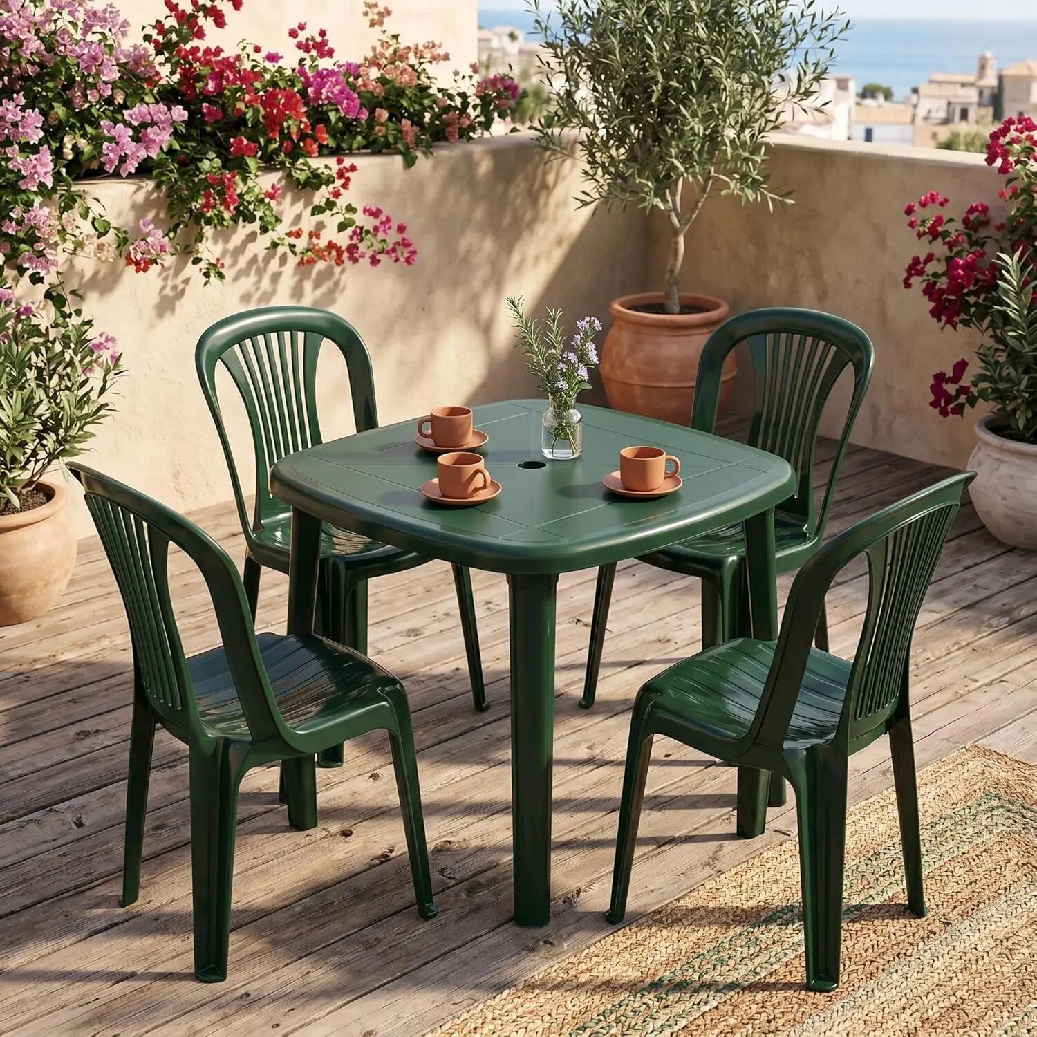 Set de Silla Plasticas Comedor, Interior y Exterior, de Polipropileno (4X Verde) 5/7