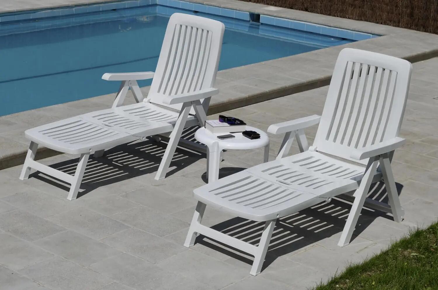 Silla Tumbona Plegable Hamaca 5 Posiciones de Exterior, reclinables de Resina 2/5