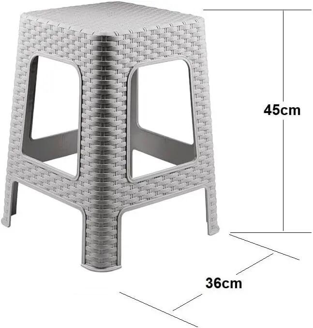 2X Taburete plástico ratán apilable para Interior y Exterior, 36x36x45cm (Gris) 2/5